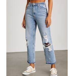 Abercrombie & Fitch Ultra High Rise Light Wash Distressed Cropped Jeans